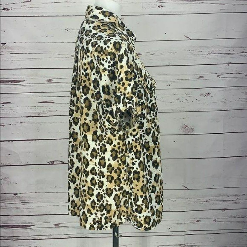 Essentials 0X Leopard Print Button‎ Down Blouse - image 2